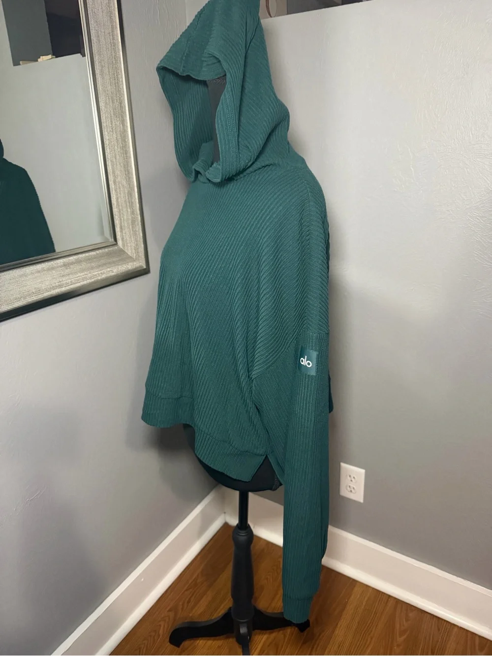 Alo Yoga Muse Ribbed Hoodie Midnight Green Soft Boxy Oversized XS